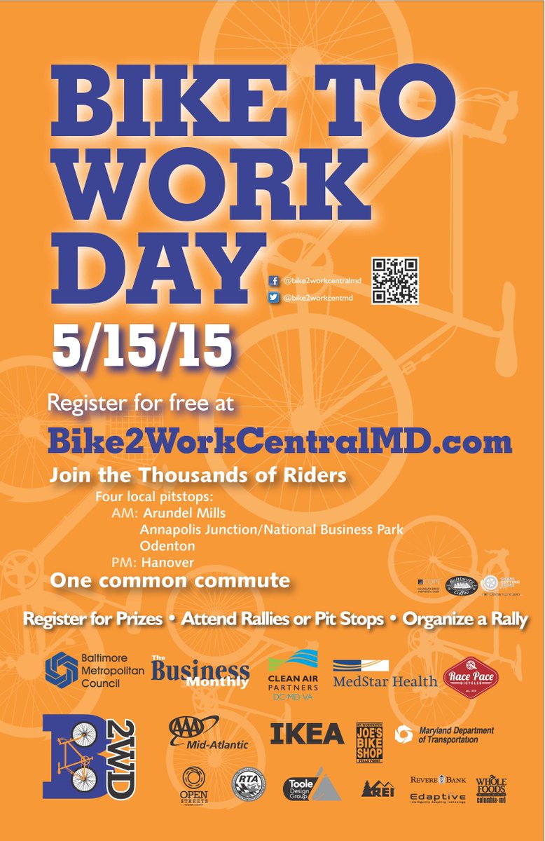 SunriseShuttle's tweet photo. Early bird registration @Bike2WorkCentMD ends today. Register now to get your free T-shirt on May 15. http://t.co/z1SzS4agO4