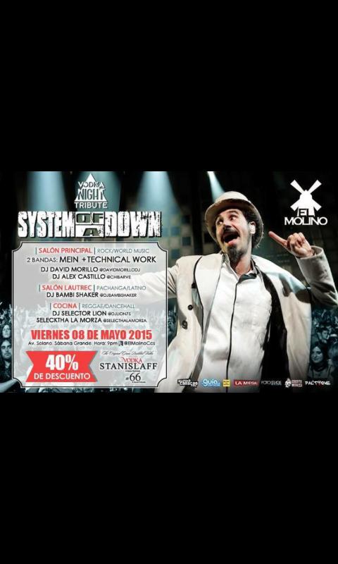 YmasArtes's tweet photo. EPA LLEGÓ: VNT System Of a Down @ElMolinoCcs te anima a Despertar en 3 ambientes este viernes 8 Mayo
#Version7.0 http://t.co/k7Gpvic5fW