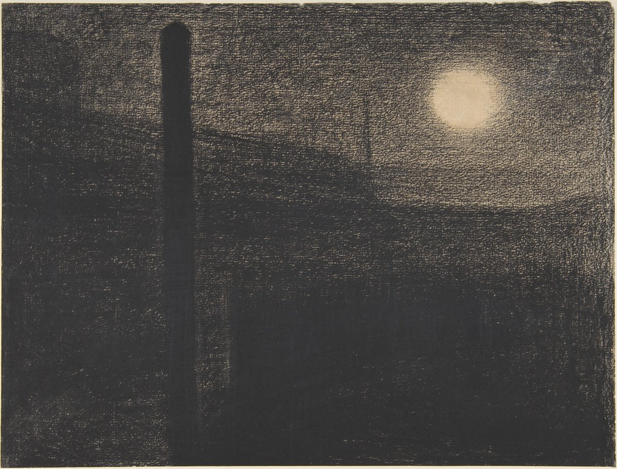 metmuseum's tweet photo. Georges Seurat made this drawing of factories by moonlight between 1882–83. http://t.co/mYnPRr1gRp http://t.co/odJoP1PKnM