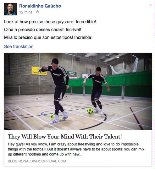 TheF2's tweet photo. 😳 WE CAN'T BELIVE THIS 😳!!! The KING @10Ronaldinho has posted our vid on his Facebook! #LifesComplete 🙌🏼🙌🏼🙌🏼 http://t.co/Ju0KwTUpvE