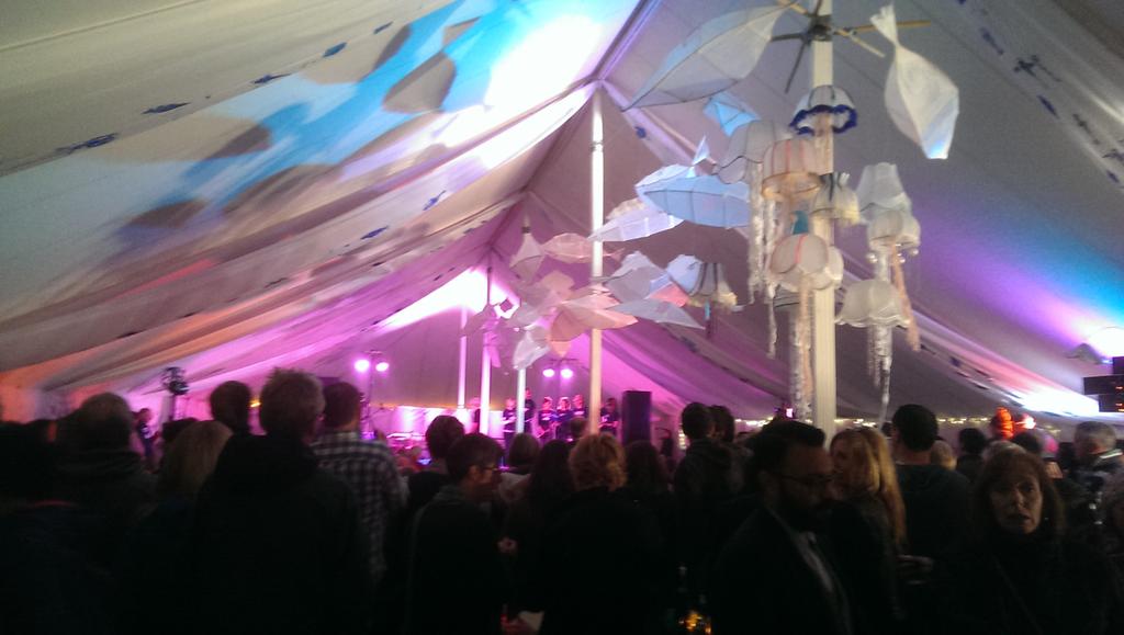 sidseafest's tweet photo. The main marquee at a sold out first night of Sidmouth Sea Fest for the 'Early Life of a Sidmouth Fisherman' play http://t.co/qqKe7OSmB2