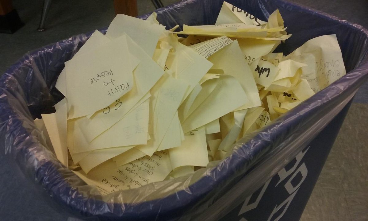 CindyJo47's tweet photo. The aftermath of brainstorming #designthinking #lotsofpostits #recycling @gsesdallas @GSESSPARQ http://t.co/elNxrh0rMD