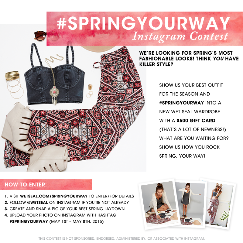 wetseal's tweet photo. Our #SpringYourWay Instagram contest is happening NOW!
Enter/View More Details Here: http://t.co/KdZVIeBIJp http://t.co/aMe5LX67ta