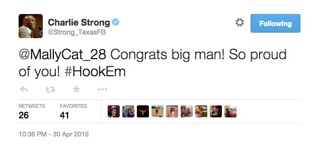 BleacherReport's tweet image. Texas coach Charlie Strong tweeted congrats to the wrong Malcolm Brown during the #NFLDraft ble.ac/1I3srVy