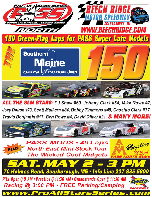 SouthMeMotors's tweet photo. Southern Maine Chrysler Dodge Jeep PASS 150 at @beechridge Beech Ridge Motor Speedway - This Saturday! #SimplePromise http://t.co/kZK5QSmQTE