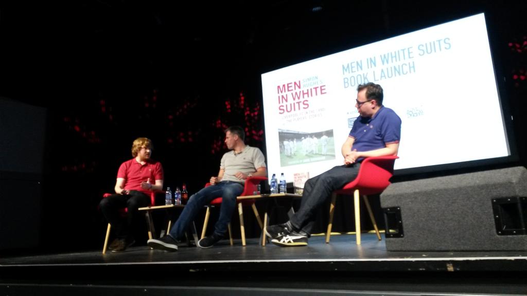 WaterstonesLPL's tweet photo. .@Simon_Hughes__ talking #MeninWhiteSuits with Jamie Carragher and @Knox_Harrington @TheAnfieldWrap @LFC in the 90s http://t.co/ma2Ty5VAwq