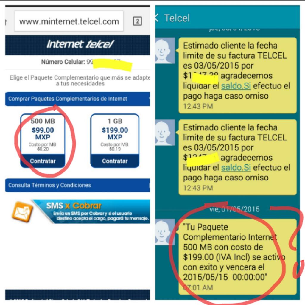 ccervanttes's tweet photo. @ServicioTelcel me paso hoy. Seleccione el de 99 pesos y me llega un mensaje que me cobrarán $199 @Profeco http://t.co/x9EhQXL3sn