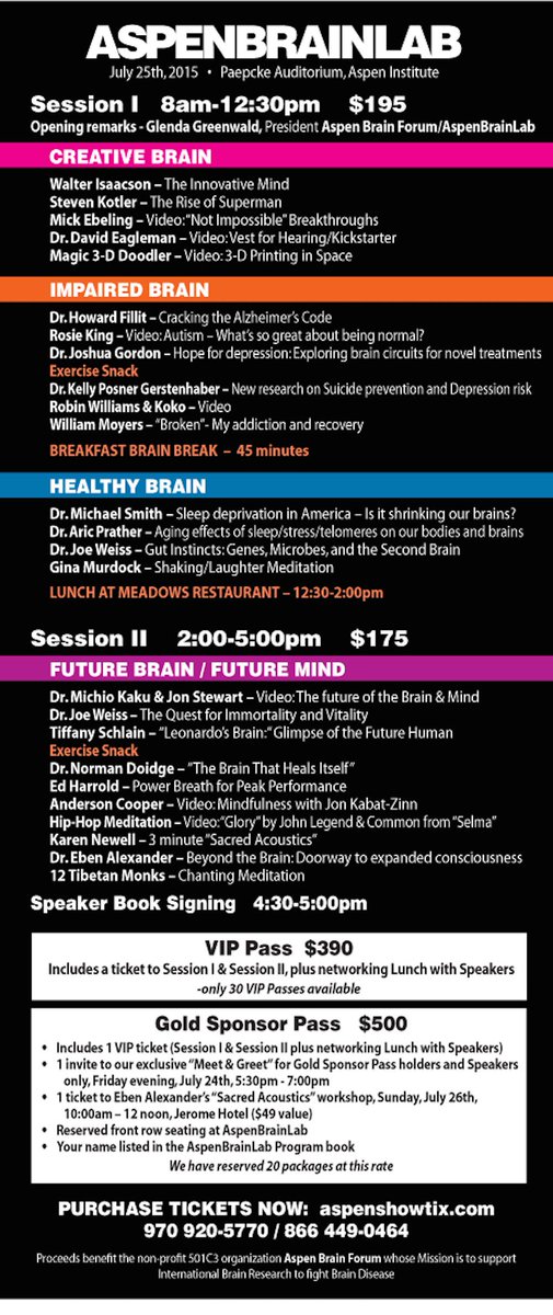 aspenbrainlab's tweet photo. The agenda is set for this year's @aspenbrainlab! Tickets are on sale, but are limited. Don't miss out! http://t.co/x7xZkPLv8V
