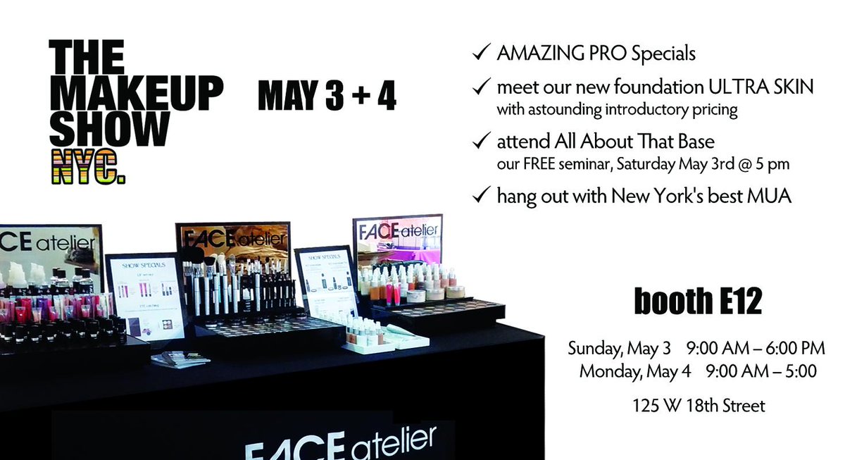 FACEatelier's tweet image. Join us tomorrow &amp;amp; Sun at @TheMakeupShow in NY! Be sure to stop by &amp;amp; meet #FACEatelier #UltraSkin!