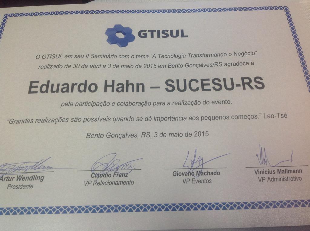 eduardohahn's tweet image. @SUCESURS apoiando evento do #GTISUL. Parabéns pelo excelente evento.