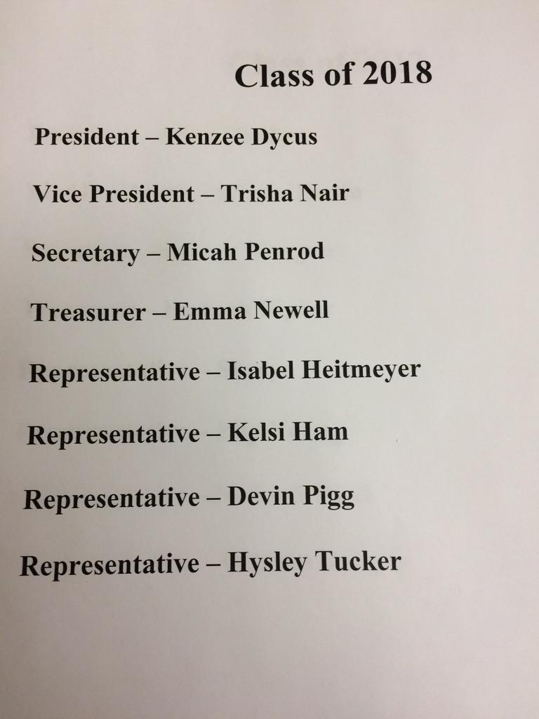 Election Results for 2015-2016: Thank you all for running. If you did not make it, please PAL on in the fall!  :)