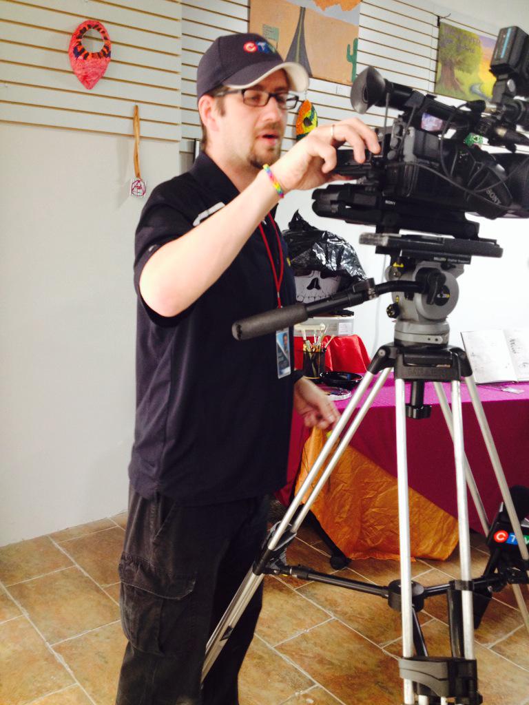 Barrie_LC's tweet photo. Chris from CTV setting up to capture moments from Art Expo today at the BLC. http://t.co/gi3nNhilp2