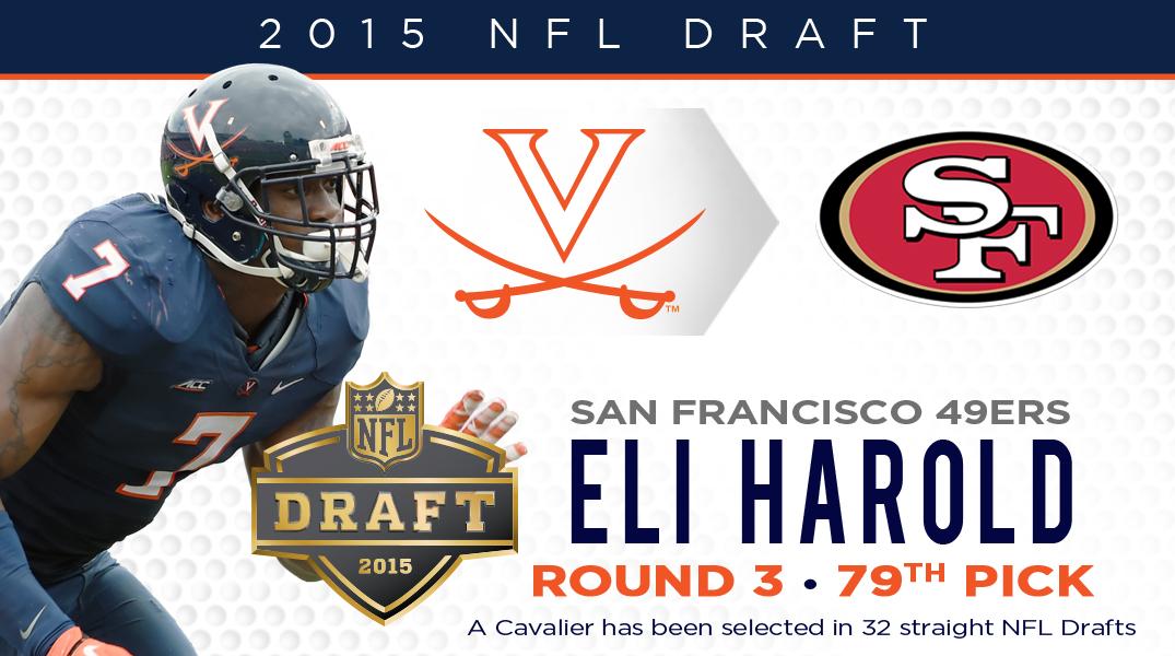 UVAFootball's tweet photo. Congratulations to @EliHarold_ on being drafted in the 3rd Round, 79th overall, by the @49ers in the #NFLDraft2015 http://t.co/Kb45vQclt0