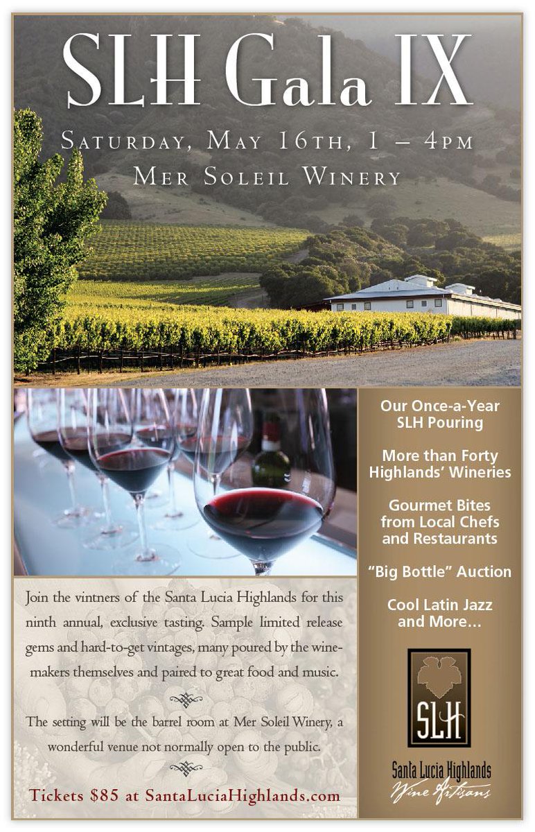 The SLH Gala is May 16th! Be sure to get your tickets now! 
santaluciahighlands.com/gala
#slhwines #wine