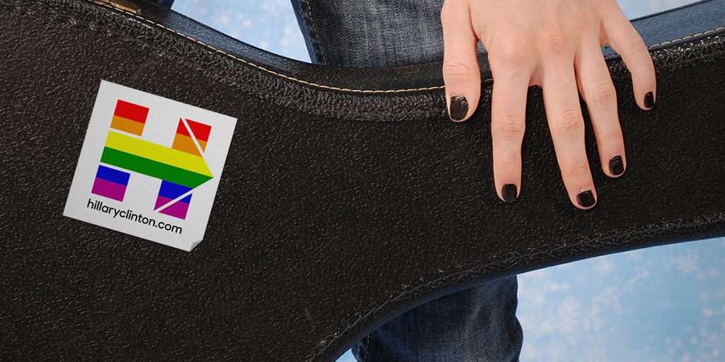 HillaryClinton's tweet photo. Have you claimed your #Hillary2016 pride sticker yet? Sign up now—it's free: http://t.co/s1Bb096Kpd http://t.co/N6PmHuzR9F