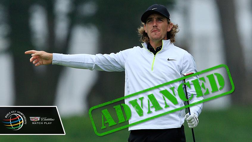 PGATour's tweet photo. Tommy Fleetwood survives Bernd Wiesberger in 19 holes, advances to Round of 16. #MatchPlay http://t.co/YZanVpNTUI