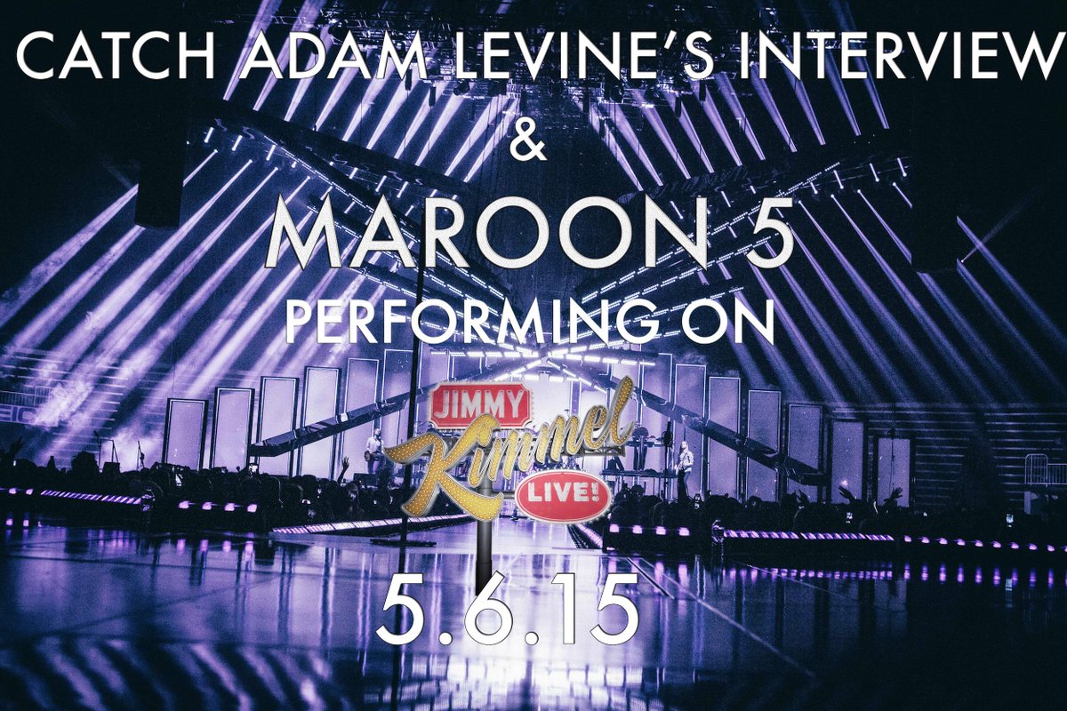 maroon5's tweet photo. Watch @adamlevine's interview on @jimmykimmel  and then, watch a special live concert by us on 5/6 #JKLM5 http://t.co/sZexP7lYzk
