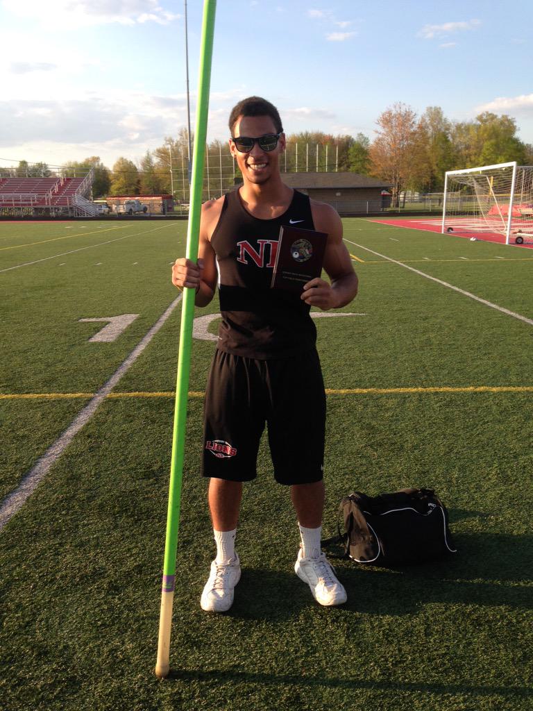 NRHSTRACK's tweet photo. Congratulations to Tyler Anderson for top field event athlete of the Goshen Invitational. Tyler had a PR of 13-06! http://t.co/oQIrqtsROv
