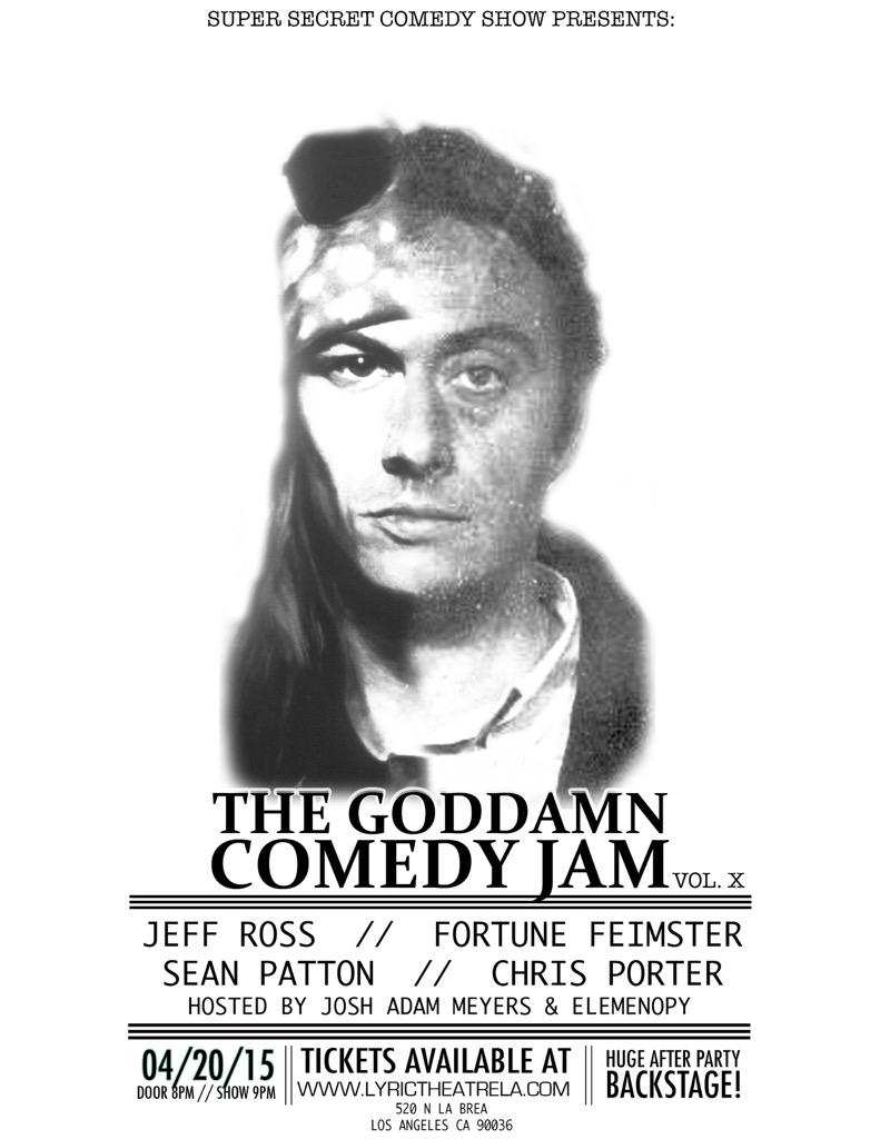 TheGDComedyJam's tweet photo. LA tomorrow every comic does a set &amp; song w/ a live band @realjeffreyross @fortunefunny @mrseanpatton @IamChrisPorter http://t.co/HYXSkqcdRu