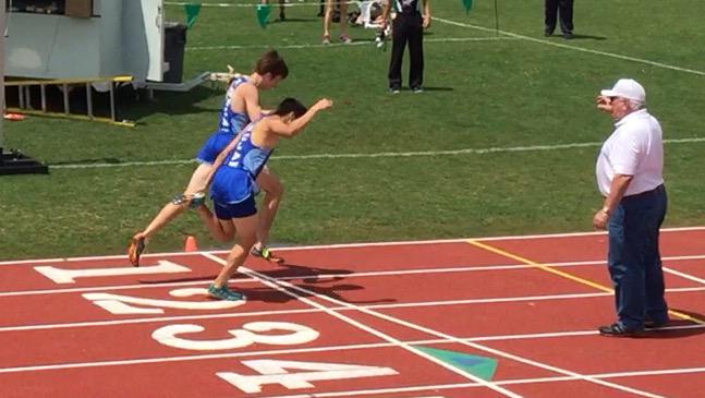 phelpsymom's tweet photo. Photo finish: Ethan Phelps, Johan Cheah finish 1,2 at SPC North Zone breaking TVS record.  Go Trojans! #TVSAthletics http://t.co/0Itm83e3Fh