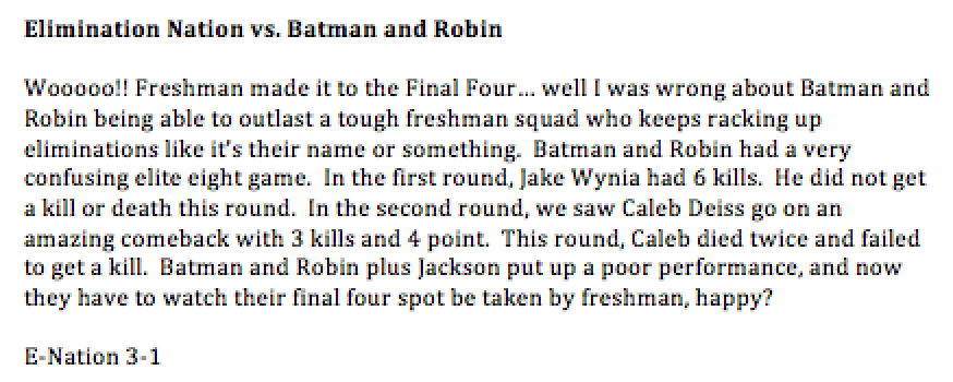 April_Madnesss's tweet photo. Recap: Elimination Nation vs. Batman and Robin http://t.co/wgOaXM55qt