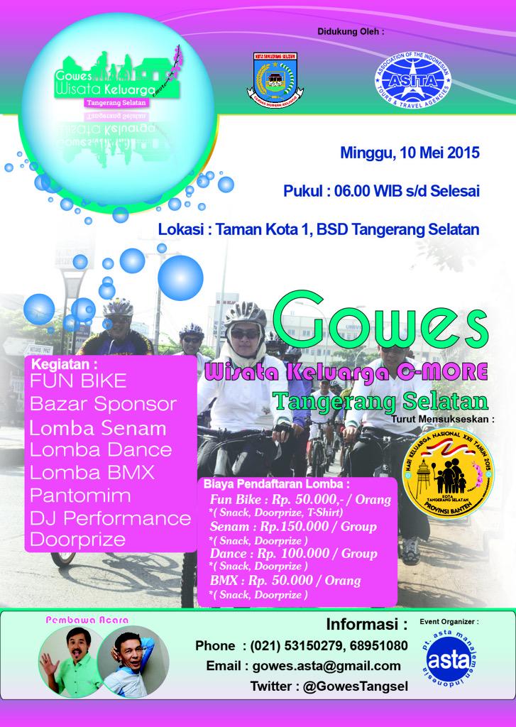 Buat warga Tangsel & pecinta sepeda,ayo gabung, 'Gowes Wisata Keluarga C-More' cc @TANGSELku #tangsel #eventTNG