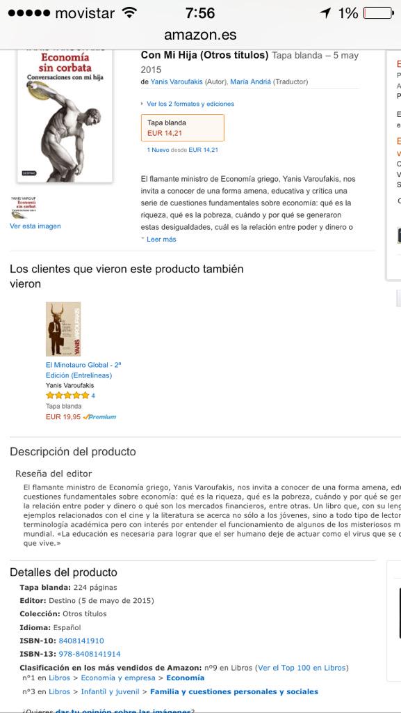 RogerDomingo's tweet photo. El libro de #ProfesorVaroufakis antes y después del programa de @jordievole: del puesto #2.899 al #9. TV still rules. http://t.co/YdqntTu30d