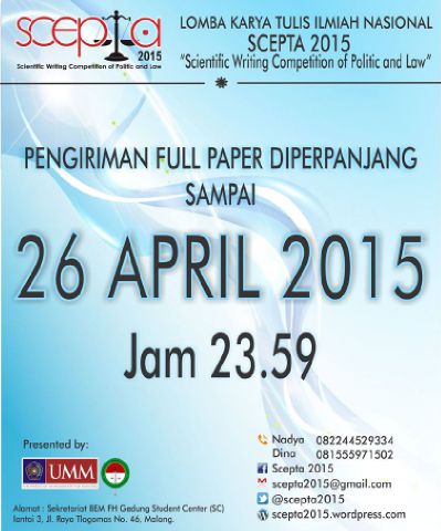 Mimin mau kasih info penting utk kakak peserta SCEPTA 2015. pengumpulan full paper diperpanjang sampai tgl 26