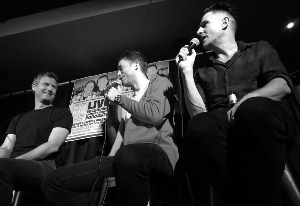 Three wise Comedians , @Wil_Anderson @hamishblake @adamhillscomedy at @DumDumClub Live #MICF2015