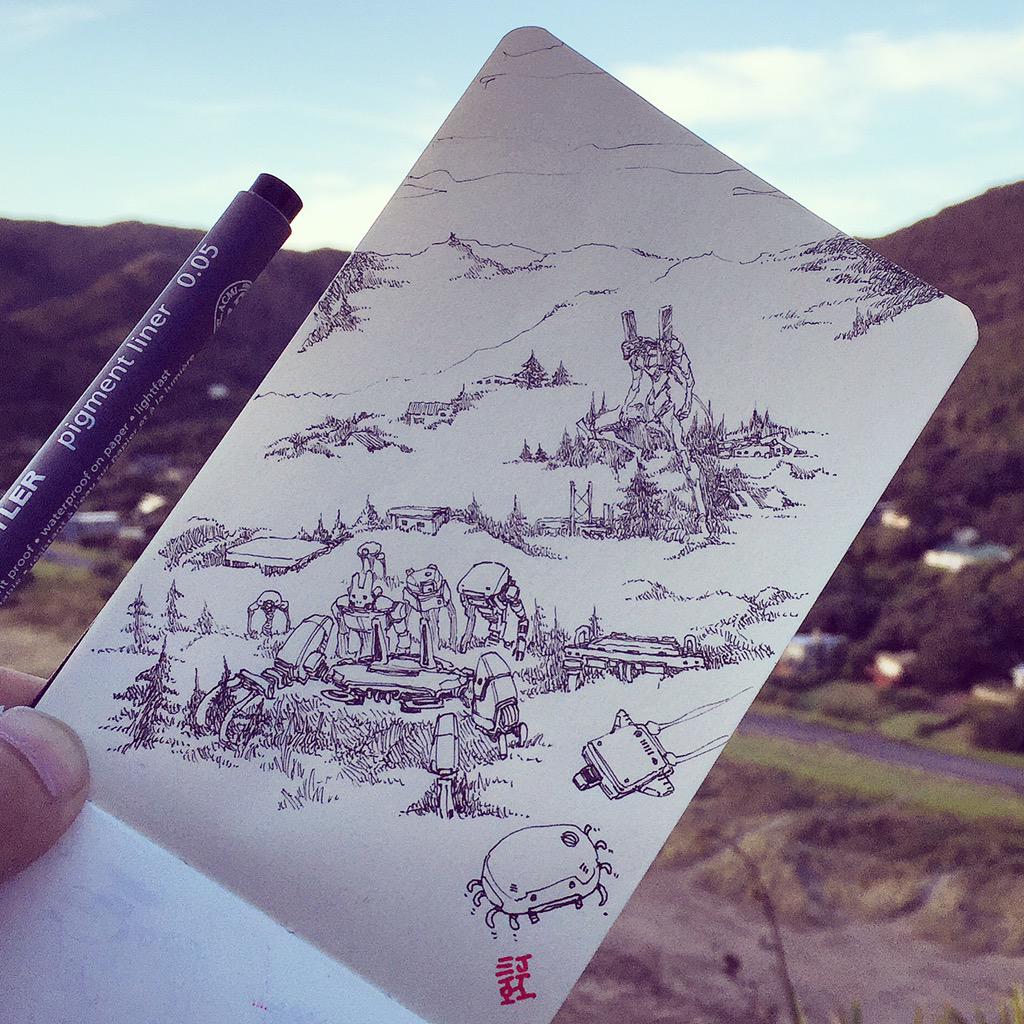 AutoKite's tweet photo. "The Last Strike" #sketch #doodle #mountain #Piha #NewZealand #Inkality #autokite #JackyKeJiang #cgcgcgcg http://t.co/3UM871Fwre