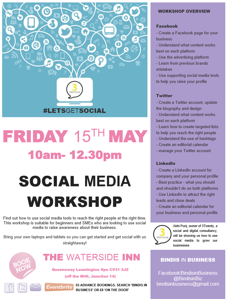 Join us for our #socialmedia #Workshop #networking #event on #Friday #May15th for only £5!! #LeamingtonSpa