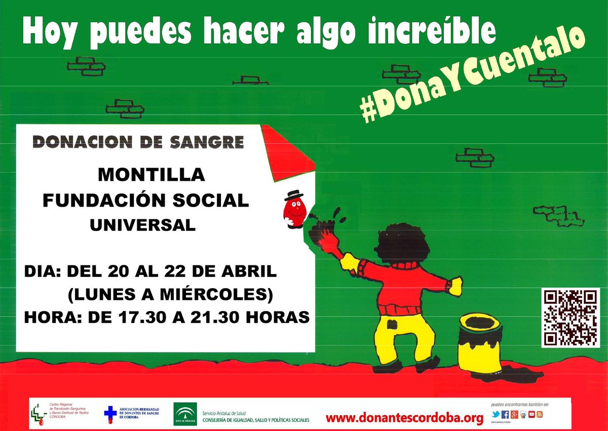 Ayto_Montilla's tweet photo. #GRACIAS Campaña de donación de sangre en Montilla, Fundación Social Universal del 20 al 22 de abril @donantescordoba http://t.co/wBxsY1EGkf