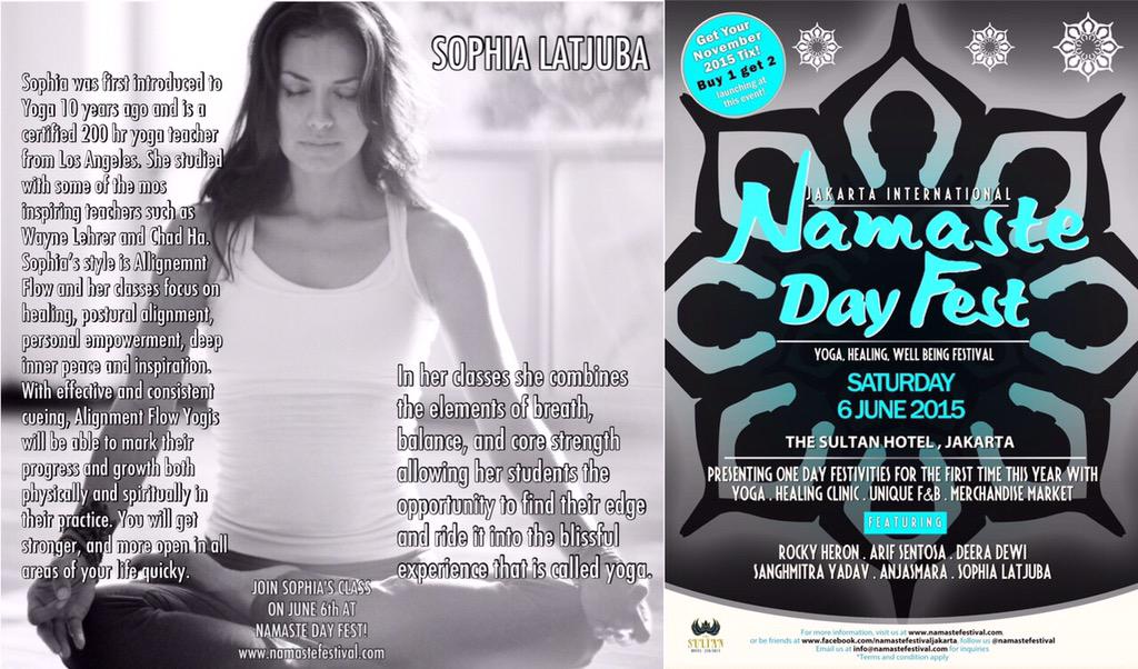 sophialatjuba88's tweet photo. Tgl 6 Juni saya akan mengajar kls yoga utk umum di Namaste Festival Sultan Hotel. Smp jumpa disana. Namaste 🙏 http://t.co/IKTwZjqpRO