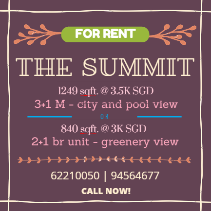 THE SUMMIT FOR RENT!
1249sqft. <a href="/3/">Blair</a>.5K SGD, 3br unit w/ city &amp; pool view || 840sqft. <a href="/3K/">Владимир</a> SGD 2br unit w/ greenery view!