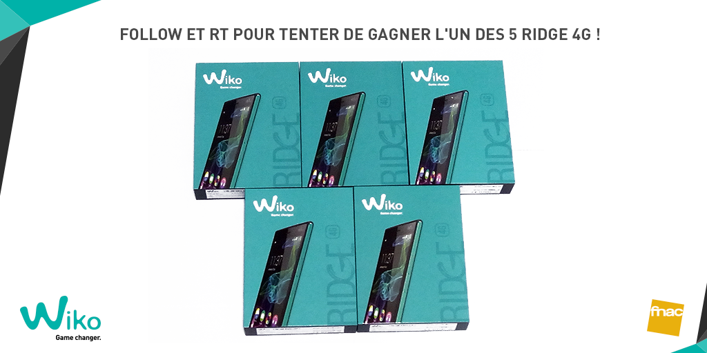 Fnac's tweet photo. CONCOURS | Follow + RT pour tenter de gagner le nouveau smartphone @WikoMobile Ridge 4G ! http://t.co/dk1l2WyLFA http://t.co/IY10uC9zxk