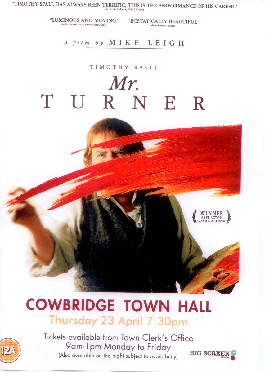 Next screening is the popular Mr Turner - this Thursday 23rd April Cowbridge Town Hall 7.30pm <a href="/CowbridgeGuide/">Cowbridge Guide</a>