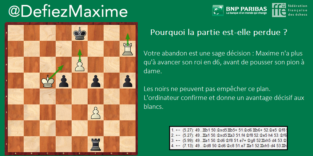 DefiezMaxime's tweet photo. Pourquoi la partie est-elle perdue pour les noirs ? Explications en image #DefiezMaxime #bnpparibas_net http://t.co/N2Jgioy03X