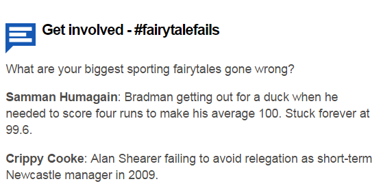 BBCSport's tweet photo. Some great #fairytalefails so far... keep them coming using the hashtag http://t.co/cQu0YcQhro http://t.co/4PLLiWSBwS
