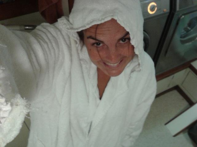 FactoryMadePup's tweet image. Found one of the boss's old robes. It's in tatters but damn it is shnuggly. #IWantOne #ComfyKat #YachtieLife