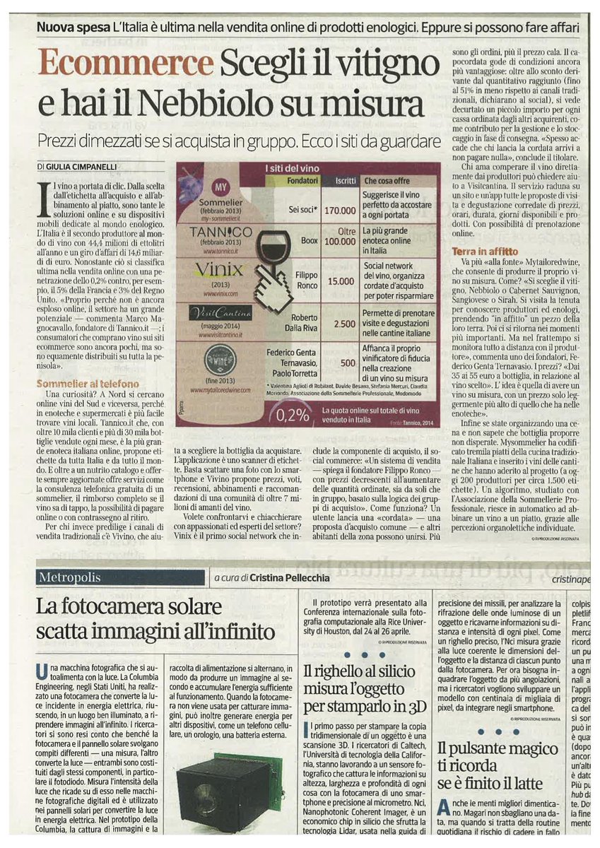 E-commerce. Scegli il vitigno e hai il Nebbiolo su misura. Oggi su @Corriereit. Grazie <a href="/GiuliaCimpa/">Giulia Cimpanelli</a>