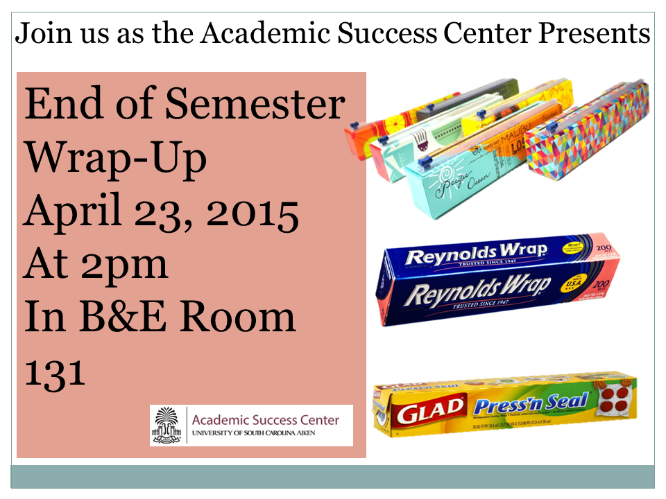 Don't miss the final Academic Success Center workshop of the semester! <a href="/USCA_Careers/">USCA Career Services</a> <a href="/USCAGetInvolved/">USCA Get Involved</a>