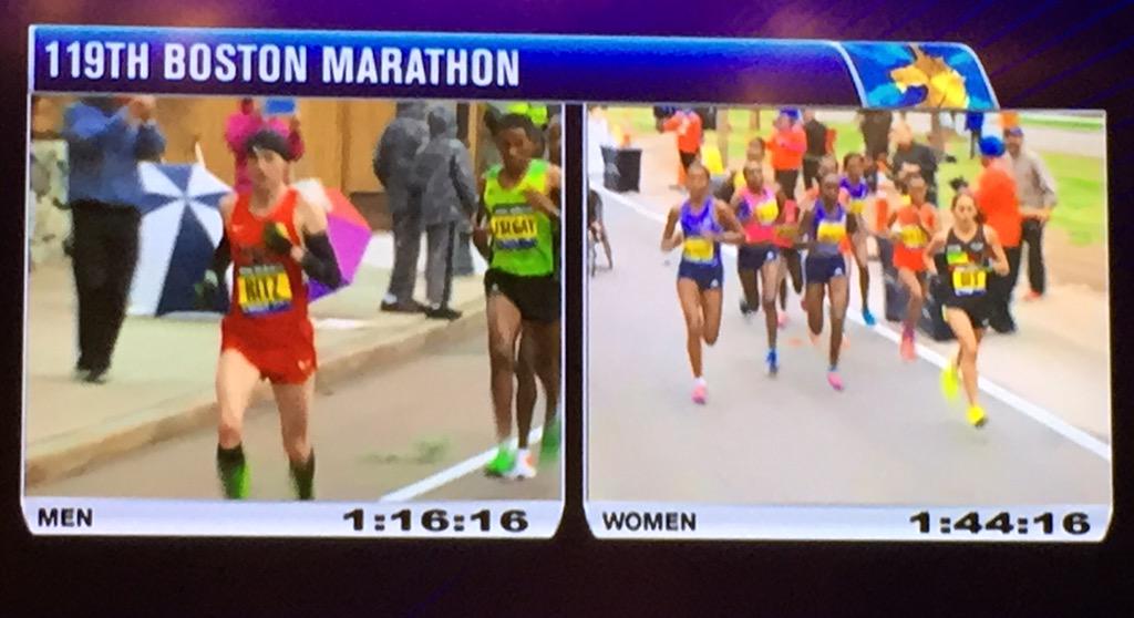 FloTrack's tweet photo. 2 Americans leading #BostonMarathon @des_linden @djritzenhein http://t.co/ZXUHRyNtcc