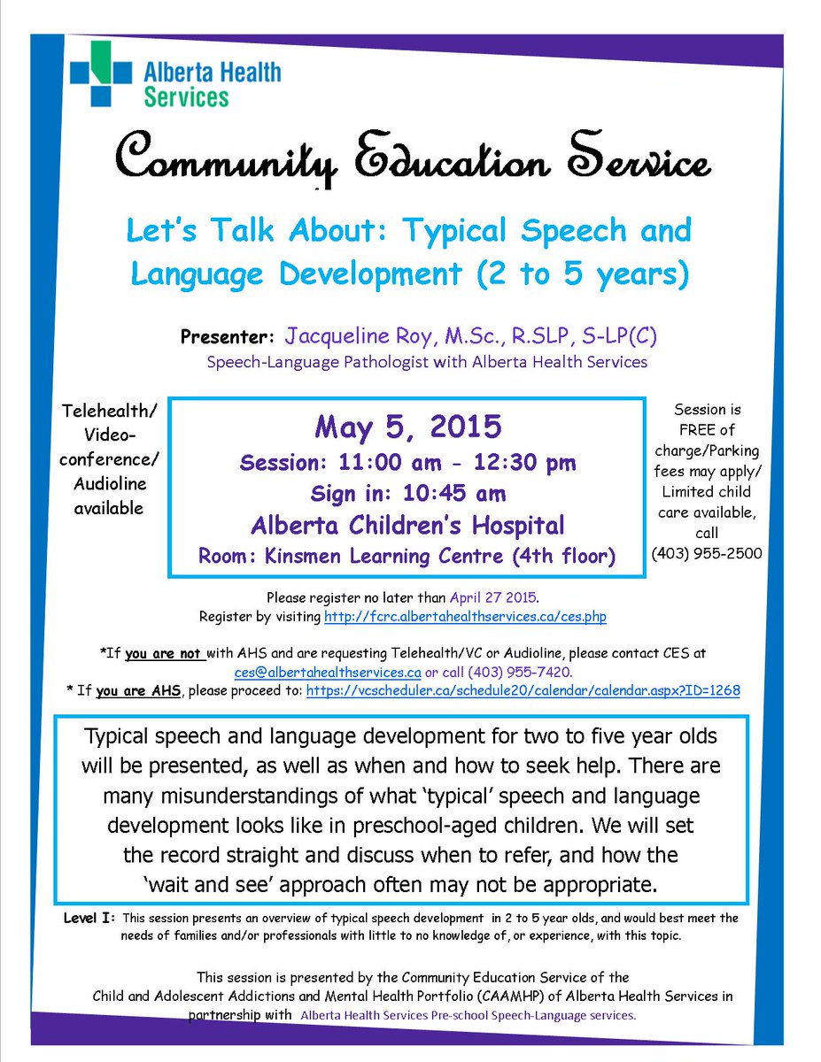 CES_AHS's tweet image. May 5 Let's Talk About:Typical #SpeechandLanguageDevelopment (2 to 5 years). Click to register bit.ly/YpiI1Z