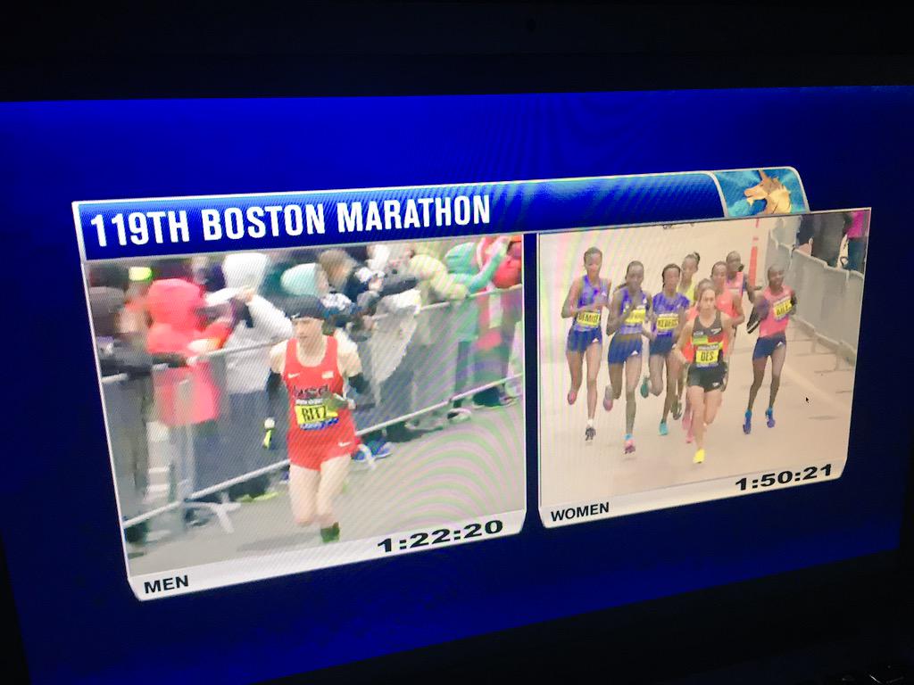 TweetleBe's tweet photo. Ritz and Desi!!!! Two American's leading the #BostonMarathon !!!! http://t.co/RHKICLX51T