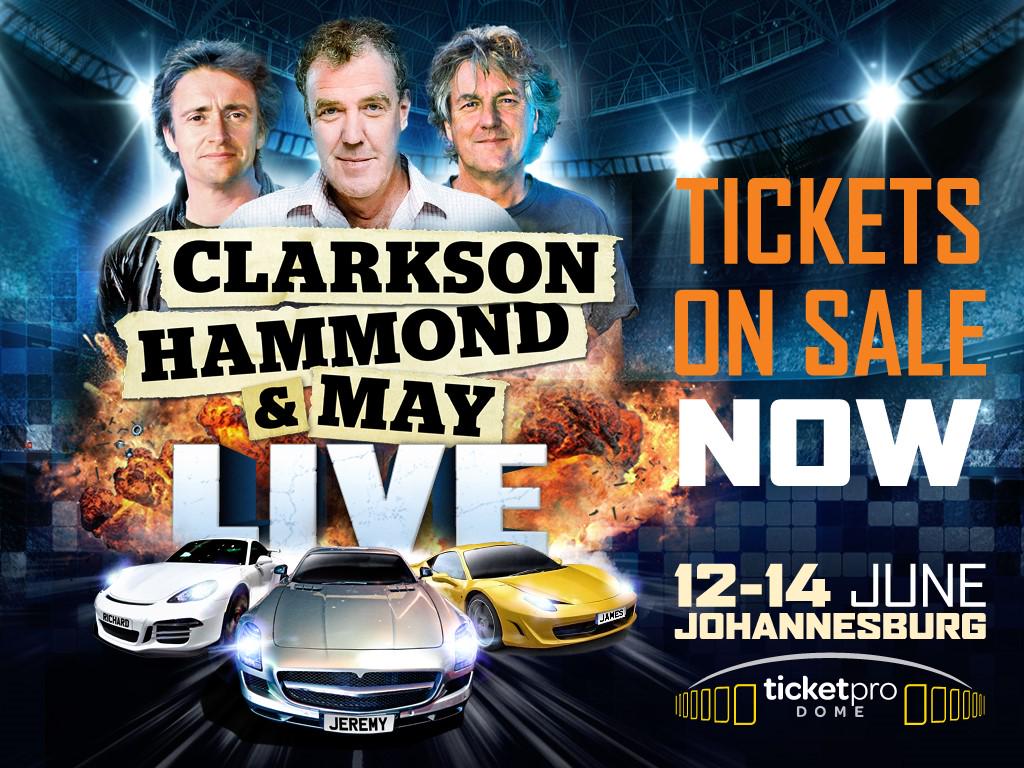 CarsSouthAfrica's tweet photo. Get tickets for Clarkson, Hammond &amp; May Live at Ticketpro Dome in JHB 12-14 June. Book now - http://t.co/QCYn4e7f8p http://t.co/hgKniug74p