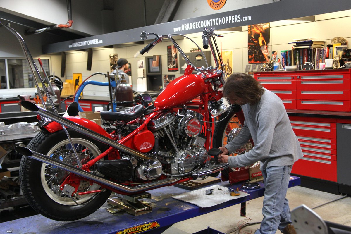 OCChoppers's tweet photo. Rick working on one of Paul Teutul Sr's bikes this Monday morning in the OCC shop.  #occ #americanmade #customchopper http://t.co/XSc7CmbZGZ
