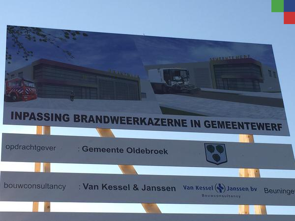 V_KesselJanssen's tweet photo. Onthulling bouwbord start bouw nieuwe #brandweerkazerne @brweeroldebroek combinatie gemeentewerf #Wezep #aanrijtijden http://t.co/yUvnDtOQeD