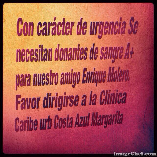 ivettelanegra's tweet photo. Atención Para Enrique Molero Se necesitan donantes de Sangre #Porlamar #Urgente http://t.co/fbNhS17sCU