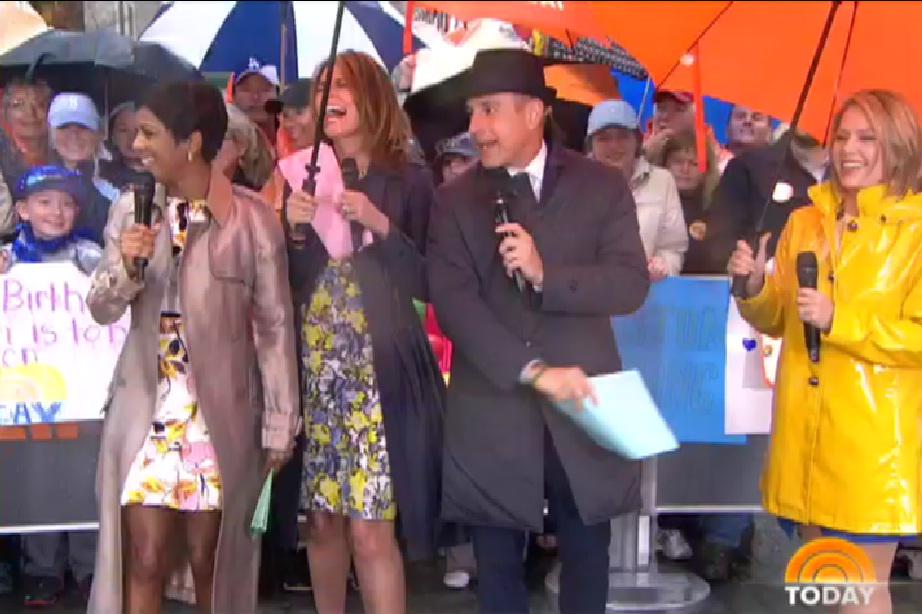 TODAYshow's tweet photo. It's a very rainy but FUN day on the #TODAYPlaza! Thanks for joining us! http://t.co/zCmd7hK2Q7
