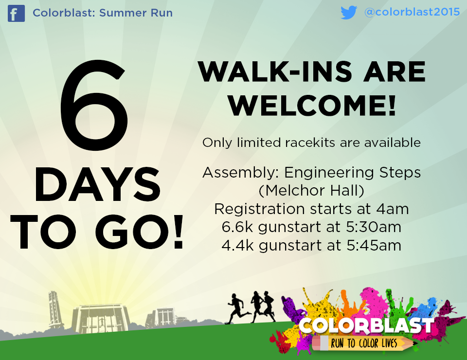 colorblast2015's tweet photo. ONLY 6 DAYS TO GO BEFORE THE COOLEST FUN RUN THIS SUMMER COMMENCES!!! SEE YOU!!! :) http://t.co/JnBuqtMJwx